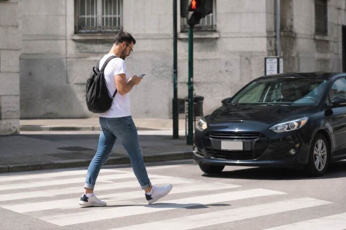 Cellulare mentre si attraversa la strada Cellulare mentre si attraversa la strada